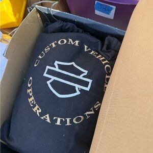 Harley Davidson CVO Black Drawstring Bag with motorcycle cover